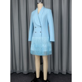 Design Double Breasted Waist Slim Fit Tassel Office Party Short Dress