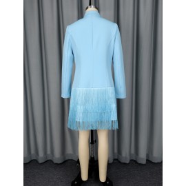 Design Double Breasted Waist Slim Fit Tassel Office Party Short Dress