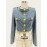 Round Neck Lion Buckle Ultra Short Wash Denim Jacket Coat