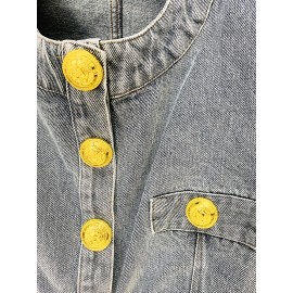 Round Neck Lion Buckle Ultra Short Wash Denim Jacket Coat
