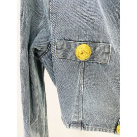 Round Neck Lion Buckle Ultra Short Wash Denim Jacket Coat