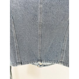 Round Neck Lion Buckle Ultra Short Wash Denim Jacket Coat