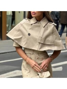 Women Clothing Summer Vintage Single Breasted Loose All Matching Collared Cape Short Coat