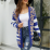 Women Clothes Mid Length Leopard Print Striped Sweater Coat Autumn Winter Series Knitted Cardigan Women
