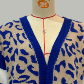 Women Clothes Mid Length Leopard Print Striped Sweater Coat Autumn Winter Series Knitted Cardigan Women
