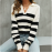 Autumn Winter Sweater Women Long Sleeve Polo Collar Sweater Loose Striped Contrast Color Knitted Top Women