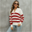 Autumn Winter Sweater Women Long Sleeve Polo Collar Sweater Loose Striped Contrast Color Knitted Top Women