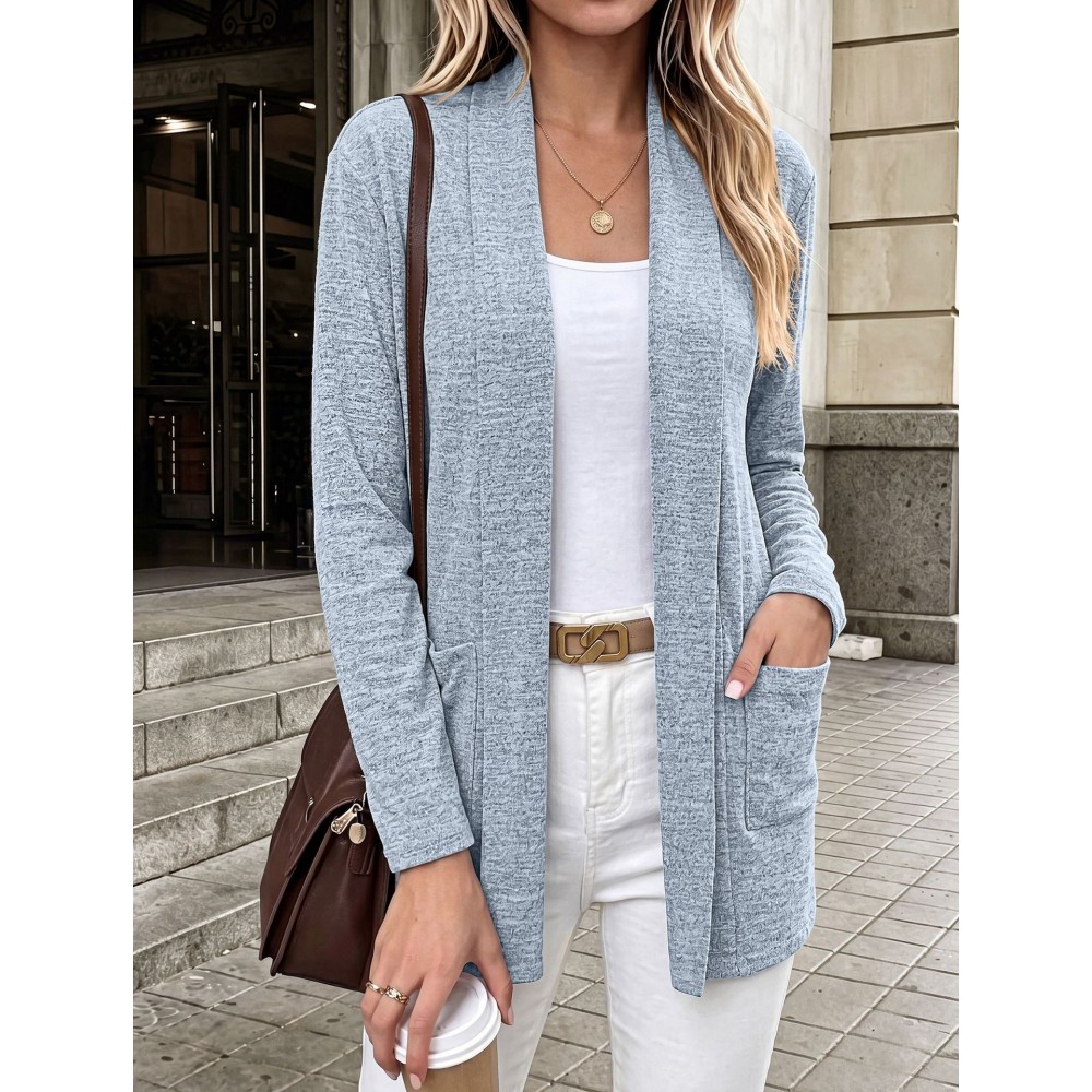 Autumn Winter Casual Pocket Long Sleeve Bottoming Cardigan Knitwear Top