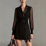Spring Autumn Women Clothing Workplace Adult Lady like Woman Sexy Collared Tied Slim Fit Business Blazers Dress Women