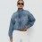 Retro Stand Collar Jacket Loose Wash Denim Women Long Sleeved Coat