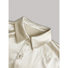 Solid Color Single Row Multi Buckle Shirt Dress Women Trend Satin Collared Dress