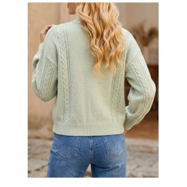 Autumn Winter Women Twisted Knitted Cardigan V neck Long Sleeve Button Sweater Coat with Pockets