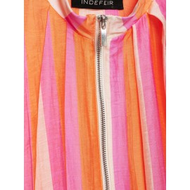 Women Clothing Stand Collar Long Sleeve Striped Bomber Jacket