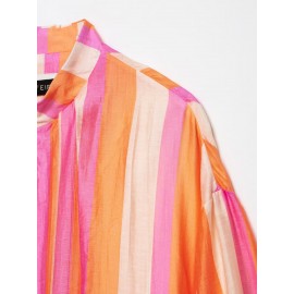 Women Clothing Stand Collar Long Sleeve Striped Bomber Jacket