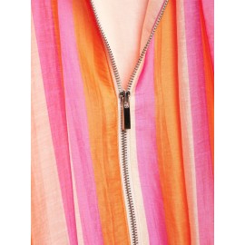 Women Clothing Stand Collar Long Sleeve Striped Bomber Jacket