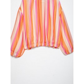 Women Clothing Stand Collar Long Sleeve Striped Bomber Jacket