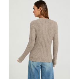 Autumn Winter round Neck Women Long Sleeve Slim Fit Buttoned Sunken Stripe Idle Sweaters Bottoming Shirt Outer Wear
