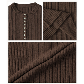 Autumn Winter round Neck Women Long Sleeve Slim Fit Buttoned Sunken Stripe Idle Sweaters Bottoming Shirt Outer Wear
