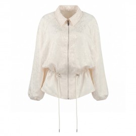 Apricot Texture Jacquard Waist Trimming Short Coat Women Spring Autumn Lantern Sleeve Drawstring Slimming High Sense Loose Jacket