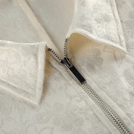 Apricot Texture Jacquard Waist Trimming Short Coat Women Spring Autumn Lantern Sleeve Drawstring Slimming High Sense Loose Jacket
