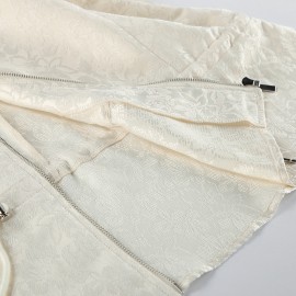 Apricot Texture Jacquard Waist Trimming Short Coat Women Spring Autumn Lantern Sleeve Drawstring Slimming High Sense Loose Jacket