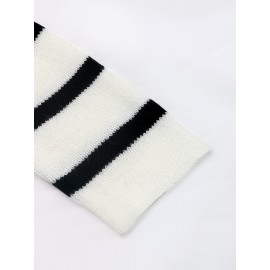Casual Black White Striped round Neck Sweater Cardigan