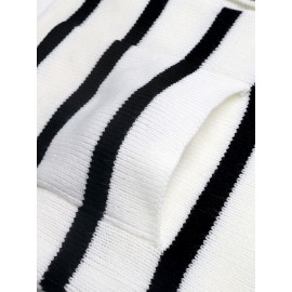 Casual Black White Striped round Neck Sweater Cardigan