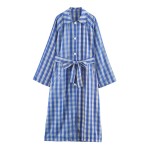 Office Polo Collar Stripes Trench Coat Women Blue Intellectual Elegant Design