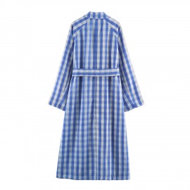 Office Polo Collar Stripes Trench Coat Women Blue Intellectual Elegant Design