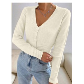 Fashionable Knitted Cardigan Women Spring Autumn round Neck Slim Short Solid Color Sweater Coat