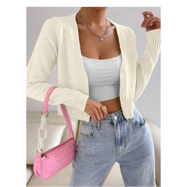 Fashionable Knitted Cardigan Women Spring Autumn round Neck Slim Short Solid Color Sweater Coat
