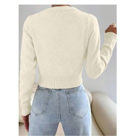 Fashionable Knitted Cardigan Women Spring Autumn round Neck Slim Short Solid Color Sweater Coat