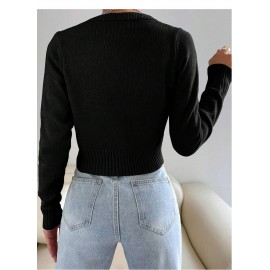 Fashionable Knitted Cardigan Women Spring Autumn round Neck Slim Short Solid Color Sweater Coat
