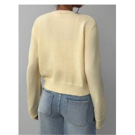 Fashionable Knitted Cardigan Women round Neck Long Sleeve Solid Color Sweater Spring Slim Fit Top