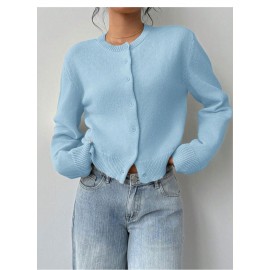 Fashionable Knitted Cardigan Women round Neck Long Sleeve Solid Color Sweater Spring Slim Fit Top