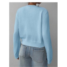 Fashionable Knitted Cardigan Women round Neck Long Sleeve Solid Color Sweater Spring Slim Fit Top