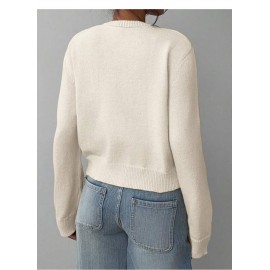 Fashionable Knitted Cardigan Women round Neck Long Sleeve Solid Color Sweater Spring Slim Fit Top
