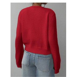 Fashionable Knitted Cardigan Women round Neck Long Sleeve Solid Color Sweater Spring Slim Fit Top