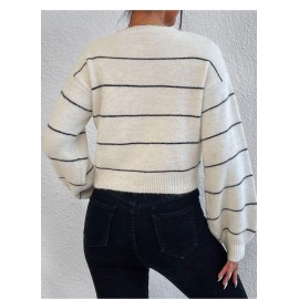 Women Clothing Alpaca Fleece Fiber Soft Glutinous Sweater Striped Lazy Casual Pullover Knitwear Top Women
