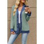 Autumn Winter Denim Contrast Color Lapels Button Loose Long Sleeve Sweatershirt Women