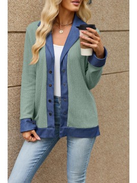 Autumn Winter Denim Contrast Color Lapels Button Loose Long Sleeve Sweatershirt Women