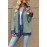 Autumn Winter Denim Contrast Color Lapels Button Loose Long Sleeve Sweatershirt Women