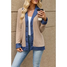 Autumn Winter Denim Contrast Color Lapels Button Loose Long Sleeve Sweatershirt Women