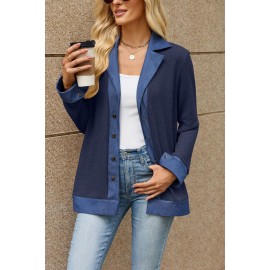 Autumn Winter Denim Contrast Color Lapels Button Loose Long Sleeve Sweatershirt Women