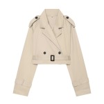 Summer Women Clothes Office Belt Collared Long Sleeve Short Trench Coat