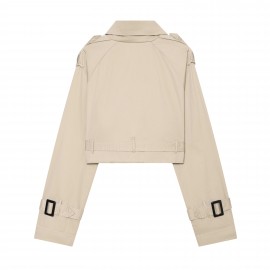 Summer Women Clothes Office Belt Collared Long Sleeve Short Trench Coat