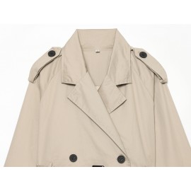 Summer Women Clothes Office Belt Collared Long Sleeve Short Trench Coat