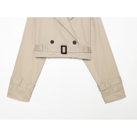 Summer Women Clothes Office Belt Collared Long Sleeve Short Trench Coat