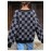 Women Checkered Knitted Cardigan Autumn Winter Loose V neck Sweater Coat Fashionable All Match Long Sleeved Top