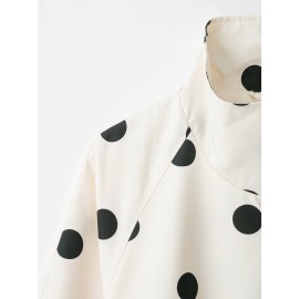 Women Long Sleeve Stand Collar Polka Dot All Match Bomber Jacket Short Coat